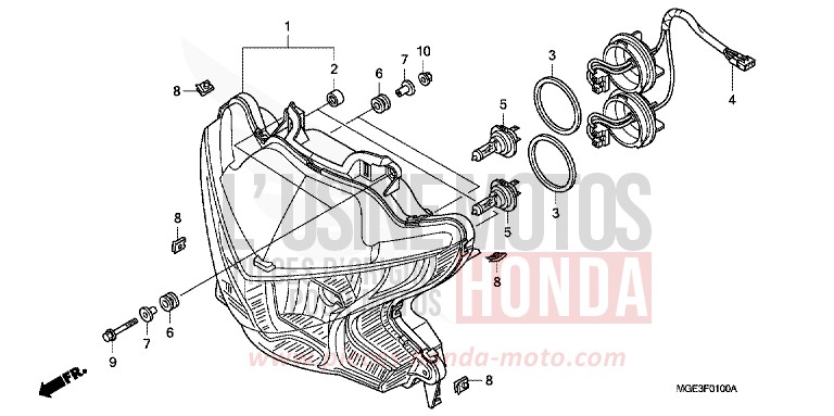 PROJECTEUR de VFR1200F DCT CANDY PROMINENCE RED (R342) 2010